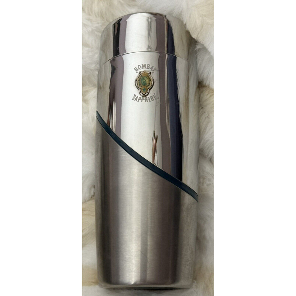 Unique BOMBAY SAPPHIRE S Steel Martini Shaker Blue accents - etched logo - NEW!!